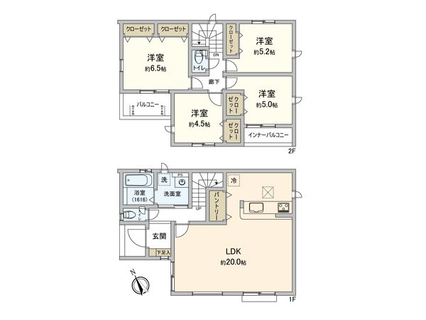 東久留米市八幡町3丁目 新築1号棟 間取図(平面図) 東久留米市八幡町3丁目 新築1号棟 間取図(平面図)