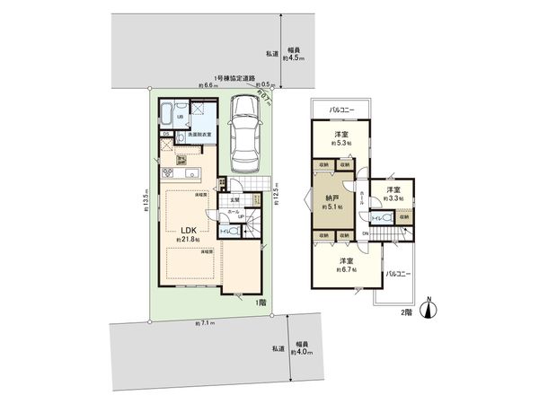 練馬区大泉学園町4丁目 新築戸建 1号棟 間取図(平面図) 間取図(平面図)