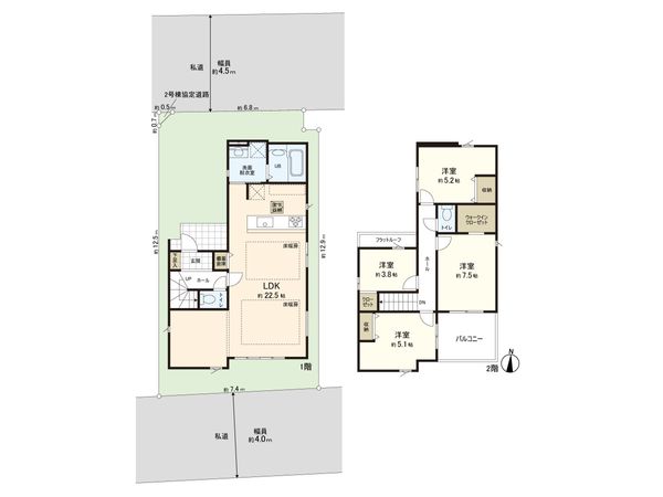 練馬区大泉学園町4丁目 新築戸建 2号棟 間取図(平面図) 間取図(平面図)