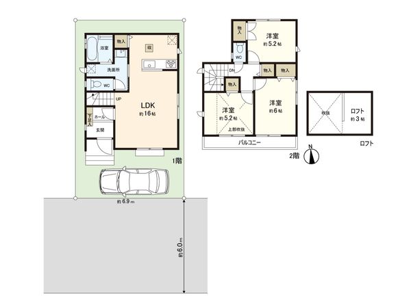 練馬区南大泉1丁目 新築戸建 A号棟 間取図(平面図) 間取図(平面図)