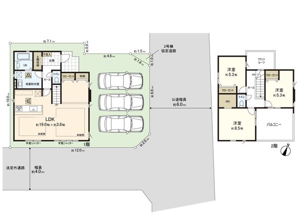 練馬区西大泉3丁目 新築戸建 2号棟 間取図(平面図) 練馬区西大泉3丁目 新築戸建 2号棟 間取図(平面図)