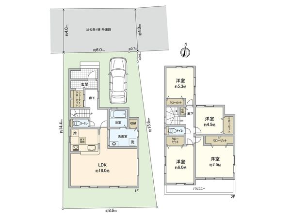 朝霞市三原3丁目第2 新築戸建 1号棟 間取図(平面図) 朝霞市三原3丁目第2 新築戸建 1号棟 間取図(平面図)