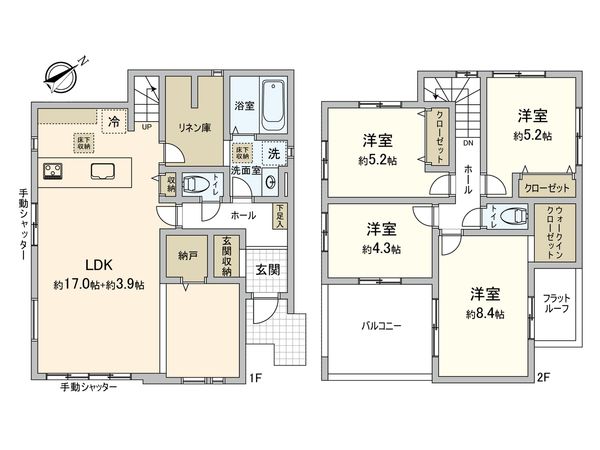 志木市中宗岡5丁目 新築戸建1号棟 間取図(平面図) 間取図(平面図)