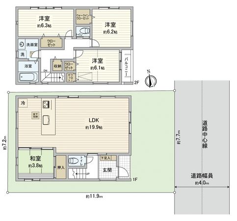志木市本町1丁目 新築戸建2号棟 間取図(平面図) 間取図(平面図)