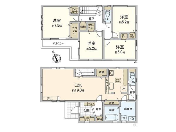 新座市野火止6丁目 新築戸建1号棟 間取図(平面図) 新座市野火止6丁目 新築戸建1号棟 間取図(平面図)