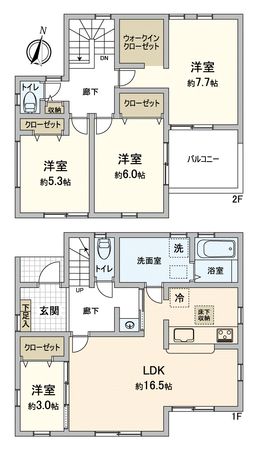 川越市大字的場新築戸建1号棟 間取図(平面図) 川越市大字的場新築戸建1号棟 間取図(平面図)