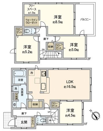 鶴ヶ島市大字藤金新築戸建1号棟 間取図(平面図) 間取図(平面図)