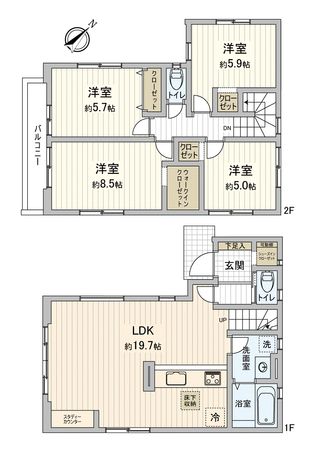 川越市旭町3丁目新築戸建2号棟 間取図(平面図) 川越市旭町3丁目新築戸建2号棟 間取図(平面図)