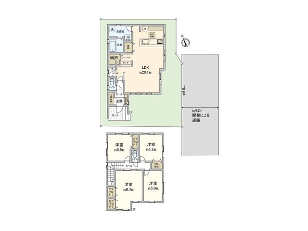 川越市小仙波町2丁目新築戸建3号棟 間取図(平面図) 川越市小仙波町2丁目新築戸建3号棟 間取図(平面図)