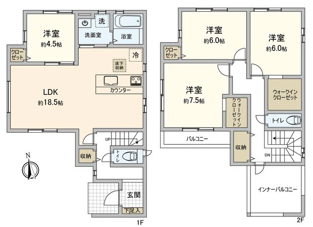川越市今成1丁目新築戸建2号棟 間取図(平面図) 川越市今成1丁目新築戸建2号棟 間取図(平面図)