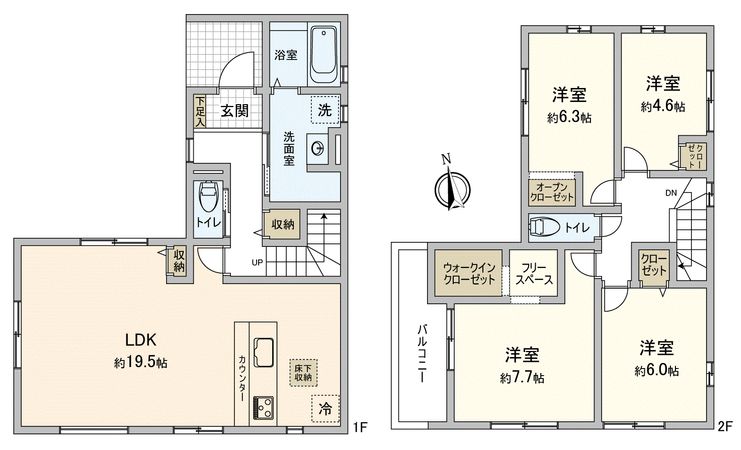 川越市今成1丁目新築戸建3号棟 間取図(平面図) 川越市今成1丁目新築戸建3号棟 間取図(平面図)