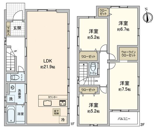 川越市今成1丁目新築戸建4号棟 間取図(平面図) 川越市今成1丁目新築戸建4号棟 間取図(平面図)