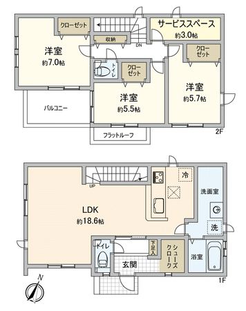 川越市今成3丁目新築戸建2号棟 間取図(平面図) 川越市今成3丁目新築戸建2号棟 間取図(平面図)