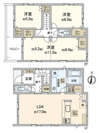 川越市大塚2丁目新築戸建2号棟 間取図(平面図) 川越市大塚2丁目新築戸建2号棟 間取図(平面図)