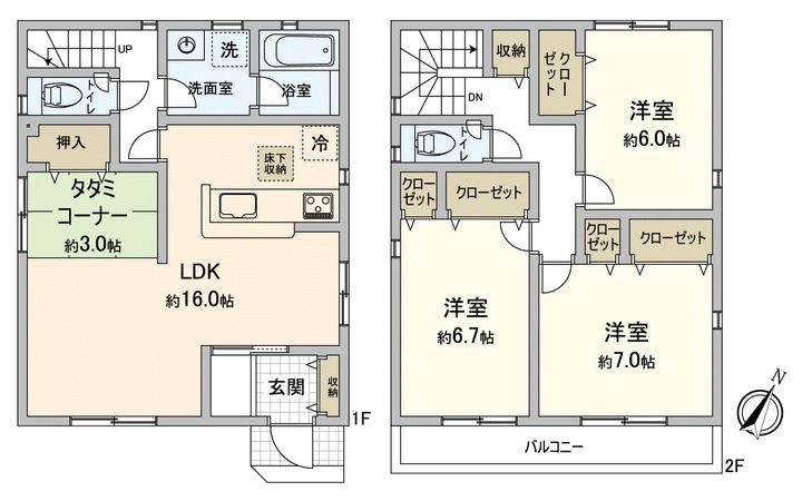 川越市かし野台2丁目新築戸建2号棟 間取図(平面図) 川越市かし野台2丁目新築戸建2号棟 間取図(平面図)