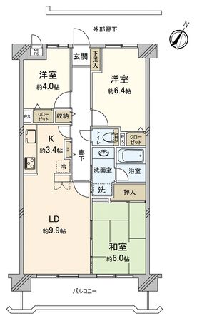 コスモ若葉 間取図(平面図)