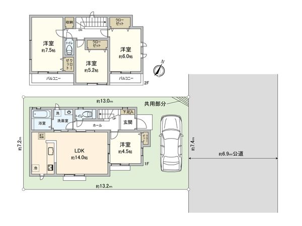 さいたま市見沼区大字南中丸 2号棟 間取図(平面図) さいたま市見沼区大字南中丸 2号棟 間取図(平面図)
