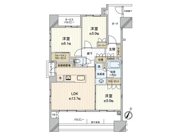 イニシアコート大宮 ウエスト 間取図(平面図) イニシアコート大宮 ウエスト 間取図(平面図)