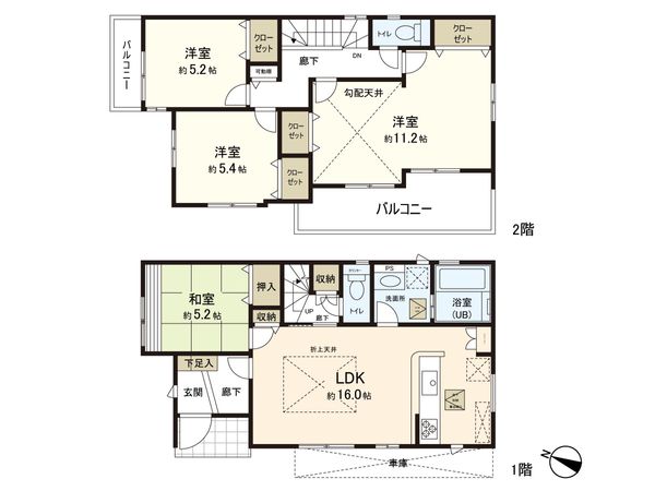 北足立郡伊奈町大字小室 1号棟 間取図(平面図) 北足立郡伊奈町大字小室 1号棟 間取図(平面図)
