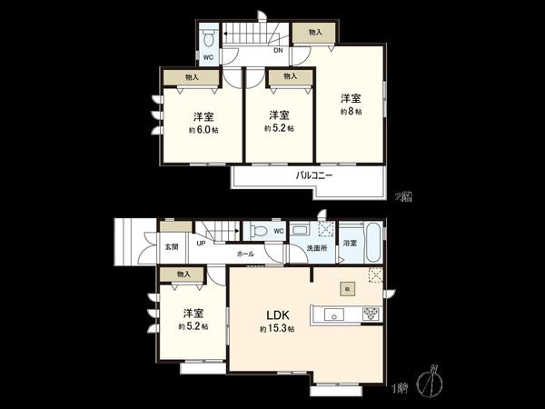 上尾市小泉6丁目 E号棟 間取図(平面図) 上尾市小泉6丁目 E号棟 間取図(平面図)