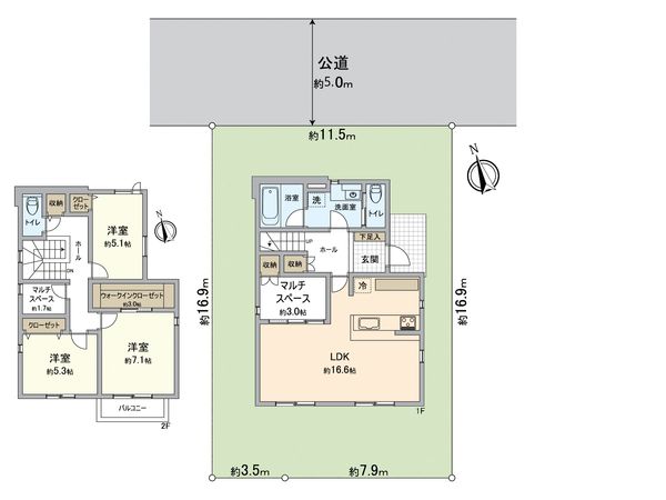 所沢市中新井3丁目 土地 区画図+建物プラン例 所沢市中新井3丁目 土地 区画図+建物プラン例