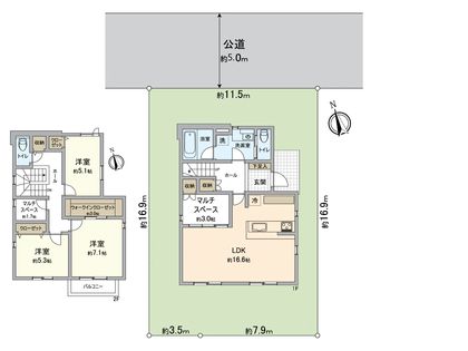 所沢市中新井3丁目 土地 区画図+建物プラン例