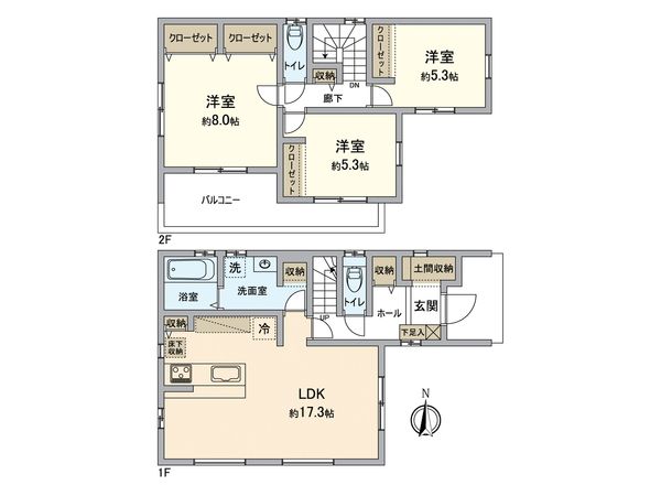 狭山市水野 新築戸建1号棟 間取図(平面図) 狭山市水野 新築戸建1号棟 間取図(平面図)