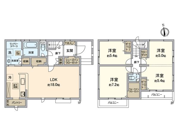 所沢市上新井2丁目 新築戸建 1号棟 間取図(平面図) 所沢市上新井2丁目 新築戸建 1号棟 間取図(平面図)