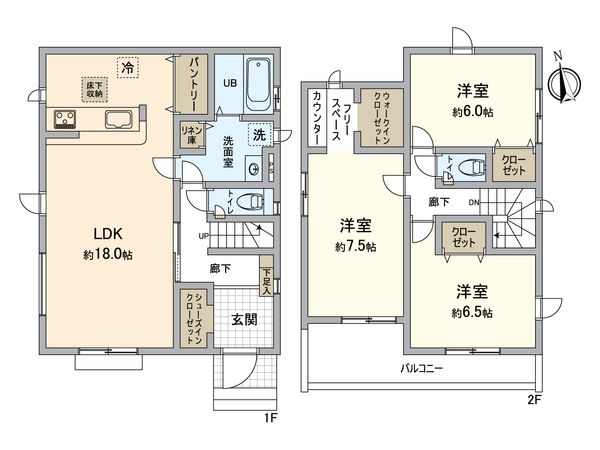 所沢市山口 新築戸建1号棟 間取図(平面図) 所沢市山口 新築戸建1号棟 間取図(平面図)