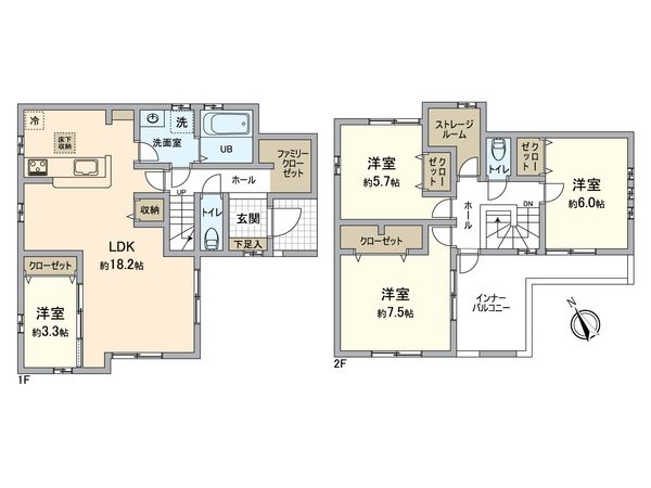 所沢市上新井2丁目 新築戸建 1号棟 間取図(平面図) 所沢市上新井2丁目 新築戸建 1号棟 間取図(平面図)