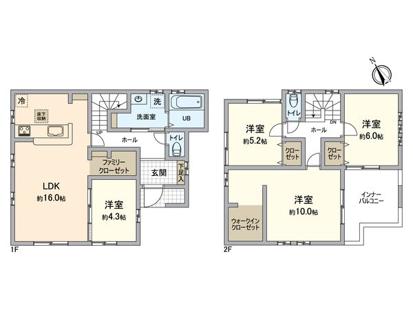 所沢市上新井2丁目 新築戸建 2号棟 間取図(平面図) 所沢市上新井2丁目 新築戸建 2号棟 間取図(平面図)