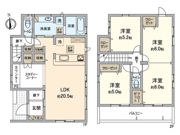 所沢市小手指町4丁目 新築5号棟 間取図(平面図) 所沢市小手指町4丁目 新築5号棟 間取図(平面図)