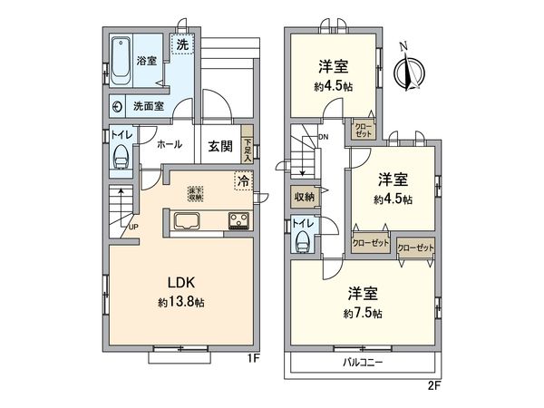 所沢市中新井4丁目 新築戸建A号棟 間取図(平面図) 所沢市中新井4丁目 新築戸建A号棟 間取図(平面図)