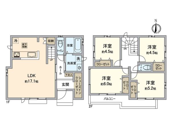 所沢市東狭山ケ丘3丁目 新築A号棟 間取図(平面図) 所沢市東狭山ケ丘3丁目 新築A号棟 間取図(平面図)