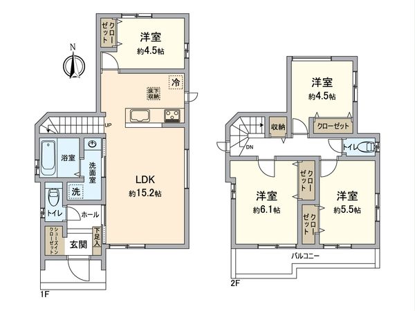 所沢市東狭山ケ丘3丁目 新築B号棟 間取図(平面図) 所沢市東狭山ケ丘3丁目 新築B号棟 間取図(平面図)