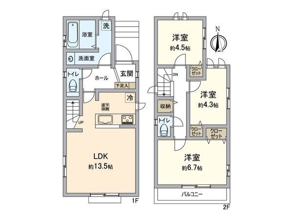 所沢市中新井4丁目 新築戸建B号棟 間取図(平面図) 間取図(平面図)