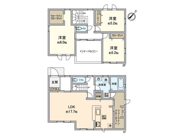 所沢市北野南1丁目 新築2号棟 間取図(平面図) 所沢市北野南1丁目 新築2号棟 間取図(平面図)