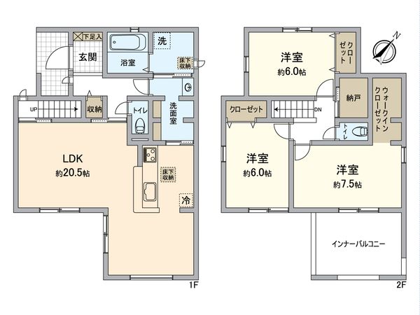 所沢市北野南1丁目 新築4号棟 間取図(平面図) 所沢市北野南1丁目 新築4号棟 間取図(平面図)
