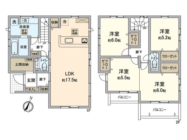 所沢市下安松 新築1号棟 間取図(平面図) 所沢市下安松 新築1号棟 間取図(平面図)