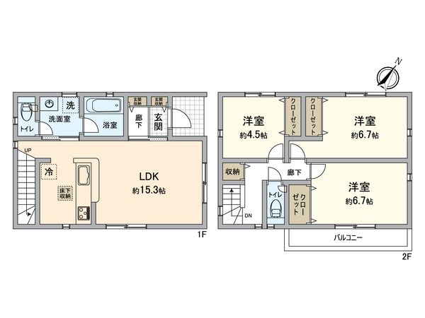 所沢市和ケ原3丁目 新築戸建 1号棟 間取図(平面図) 間取図(平面図)