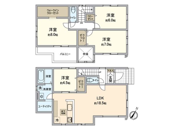 狭山市北入曽 新築1号棟 間取図(平面図) 間取図(平面図)