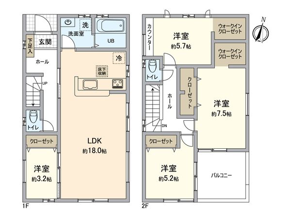 所沢市下安松 新築1号棟 間取図(平面図) 所沢市下安松 新築1号棟 間取図(平面図)