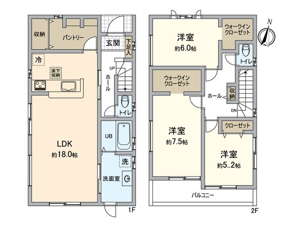 所沢市下安松 新築2号棟 間取図(平面図) 所沢市下安松 新築2号棟 間取図(平面図)