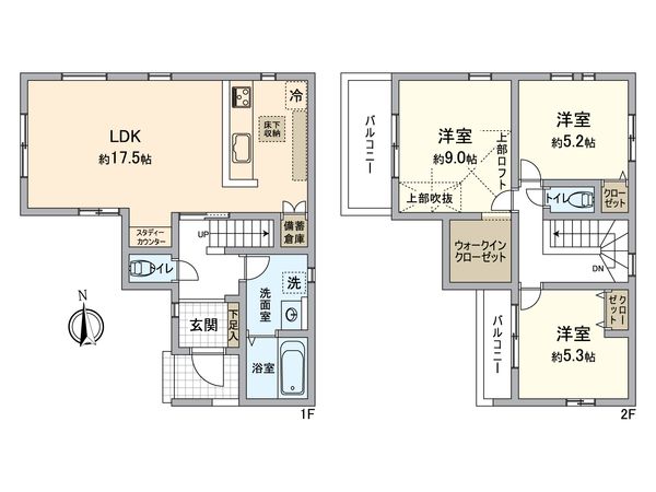 所沢市中新井3丁目 新築1号棟 間取図(平面図)