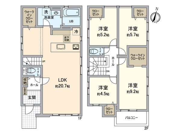 所沢市下安松 新築戸建1号棟 間取図(平面図) 所沢市下安松 新築戸建1号棟 間取図(平面図)