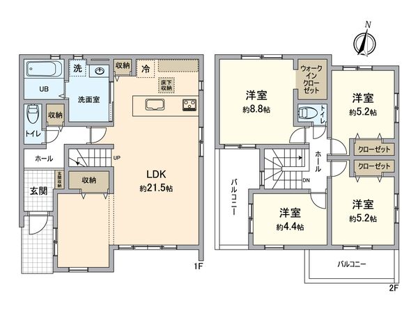 所沢市下安松 新築戸建2号棟 間取図(平面図) 所沢市下安松 新築戸建2号棟 間取図(平面図)