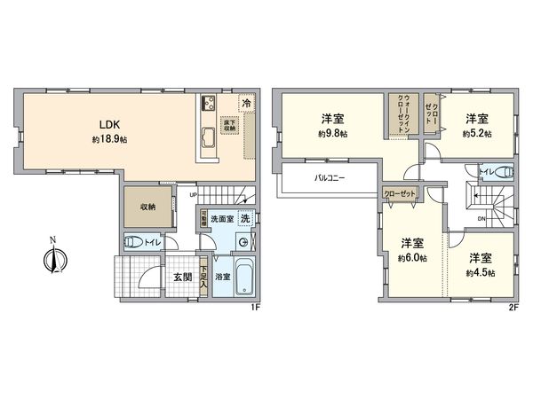 所沢市中新井3丁目 新築戸建 2号棟 間取図(平面図) 間取図(平面図)