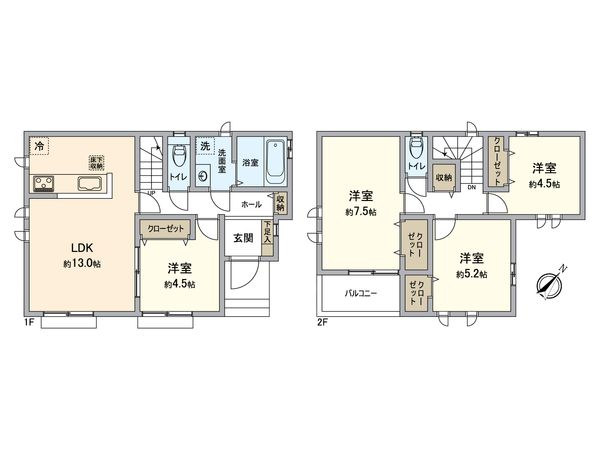 所沢市林3丁目 新築A号棟 間取図(平面図) 間取図(平面図)