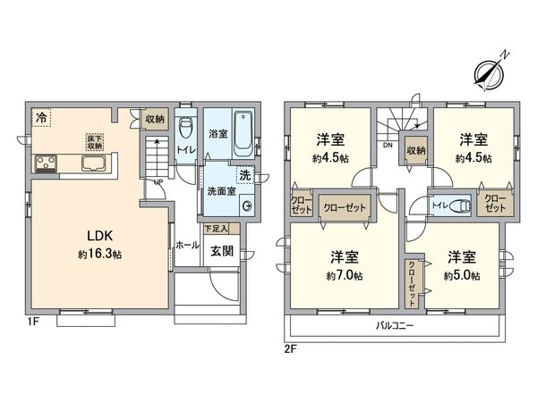 所沢市林3丁目 新築B号棟 間取図(平面図) 間取図(平面図)
