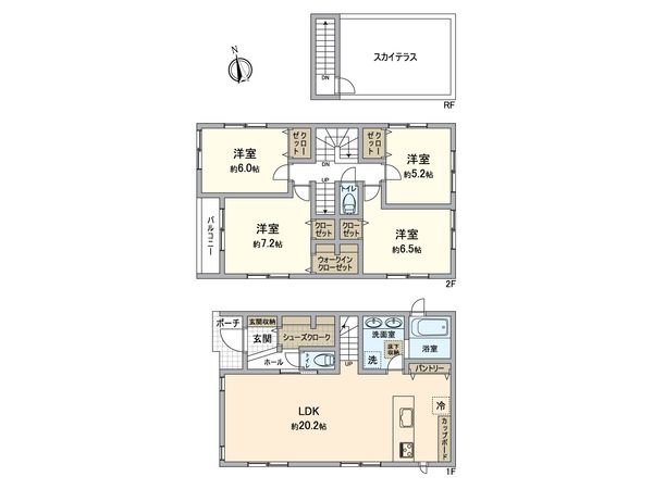 所沢市上新井2丁目 新築1号棟 間取図(平面図) 所沢市上新井2丁目 新築1号棟 間取図(平面図)